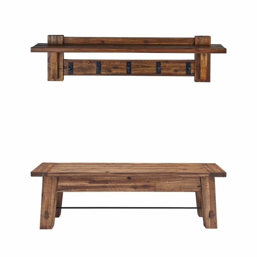 * Alaterre Durango Rustic Brown 5-Hook Hook Rack With Shelf And Bench Clearance