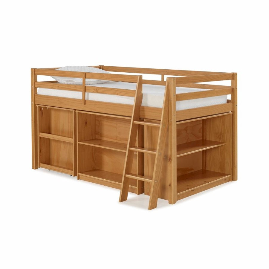 * Alaterre Roxy Cinnamon Twin Frame Loft Bed With Pull-Out Desk, Shelving And Bookcase New