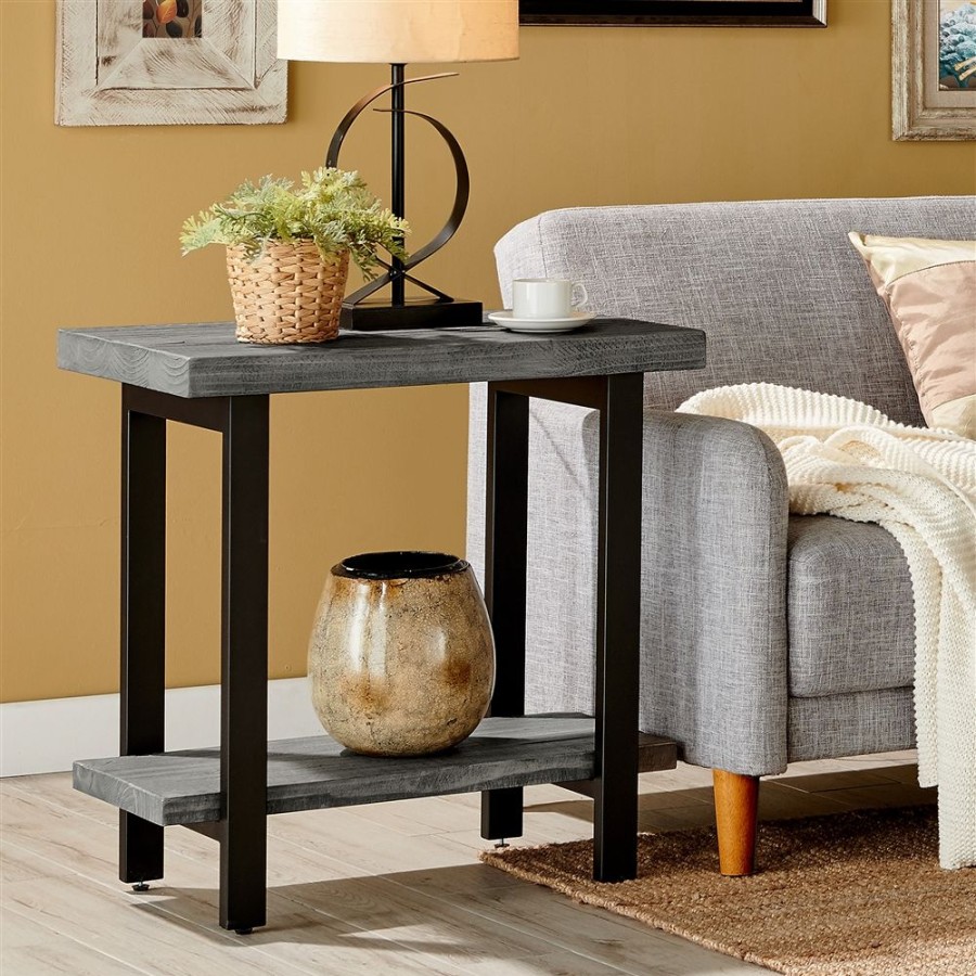 * Alaterre Pomona Slate Grey Rectangular Wood End Table New