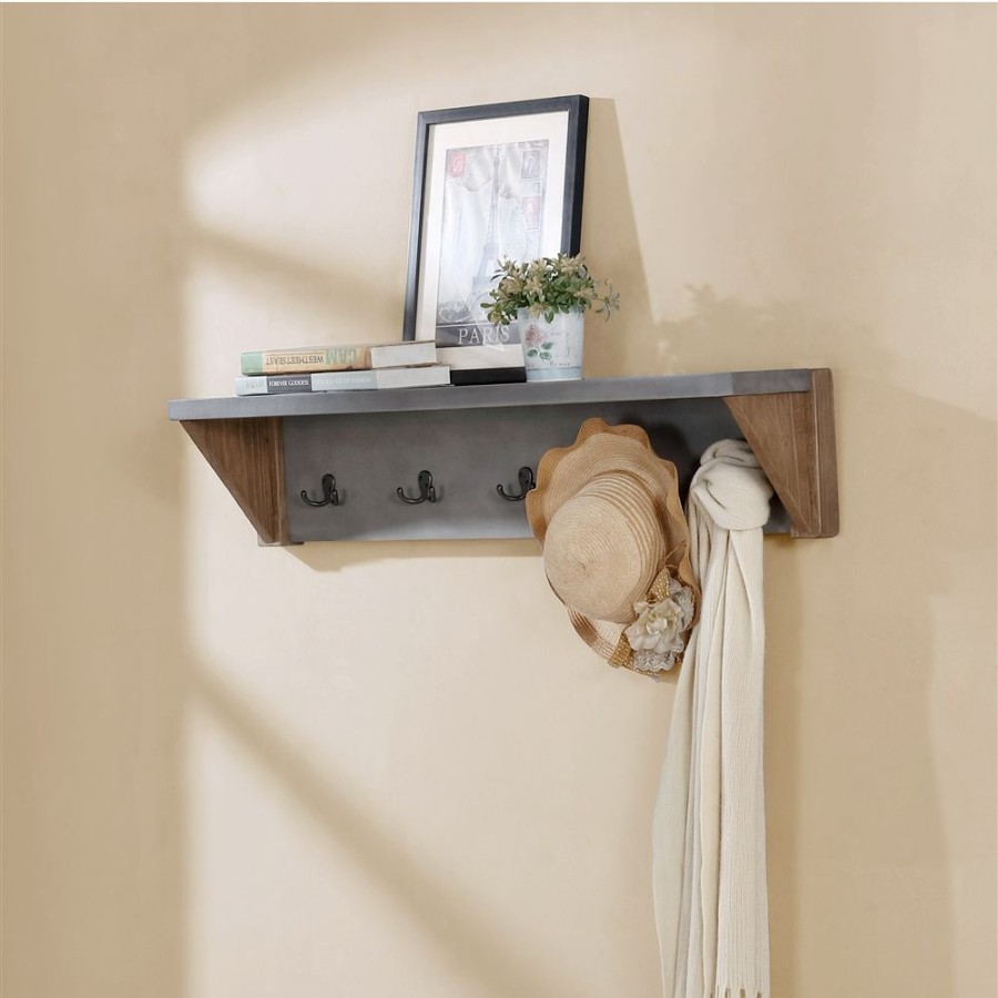 * Alaterre Newport Concrete Grey And Brown 5-Hook Hook Rack With Shelf Wholesale