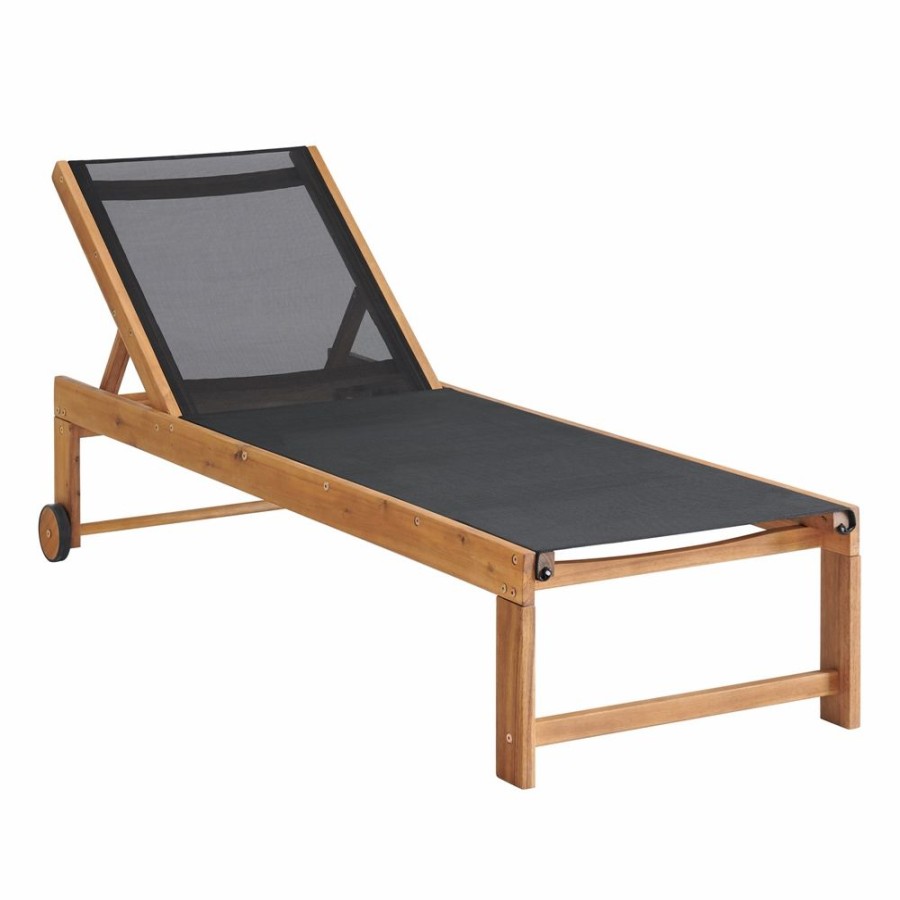 * Alaterre Sunapee Natural Wood Stationary Lounge Chair With Black Mesh Seat Hot