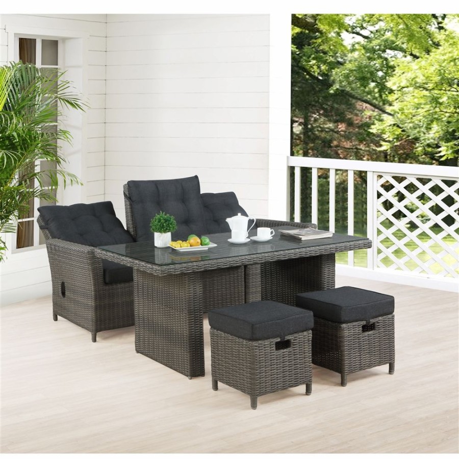 * Alaterre Asti All-Weather Wicker Set W/ Reclining Sofa, Cocktail Table & 2 Ottomans Hot