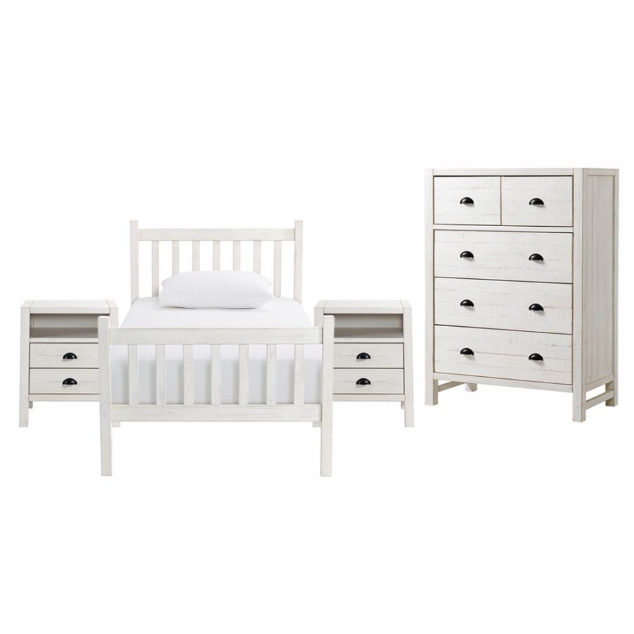 * Alaterre Windsor Driftwood White Slat Twin Size Bedroom Set 4-Piece Hot