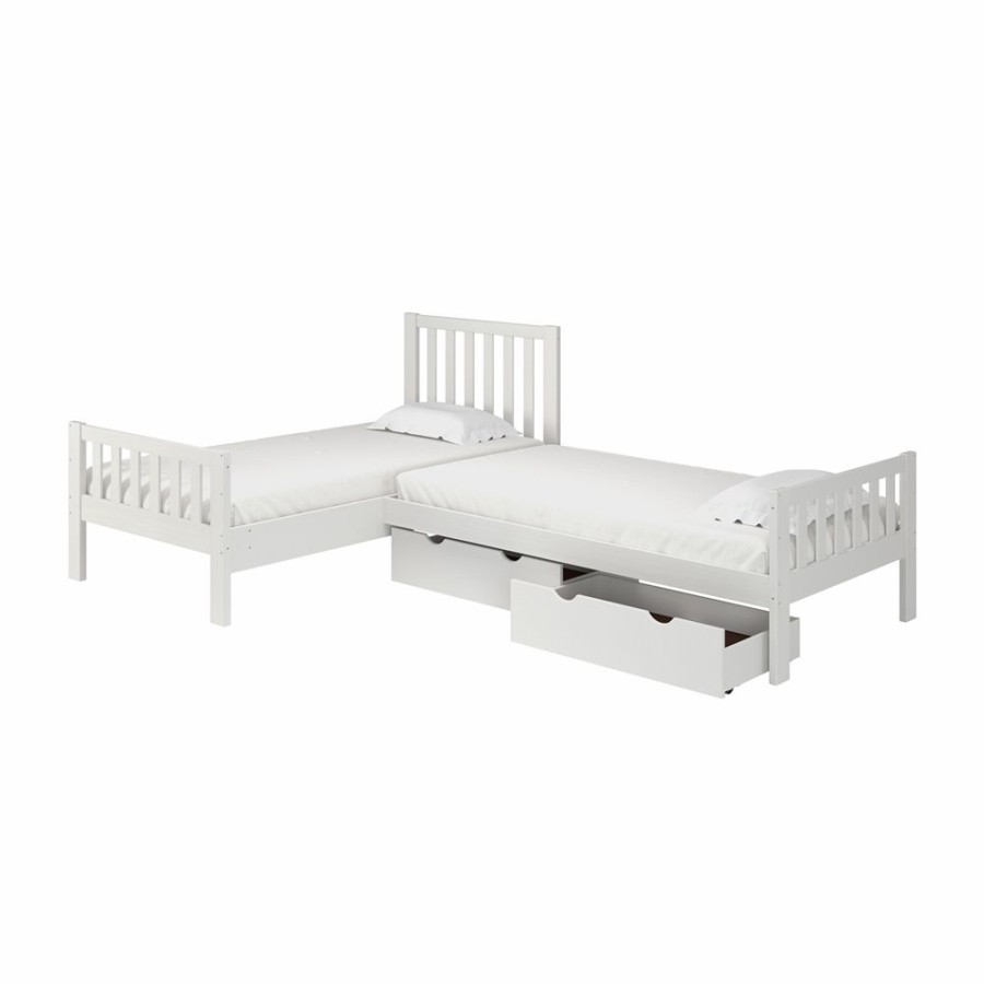 * Alaterre Aurora White L-Shaped Twin Frame Bed With Integrated Storage Wholesale