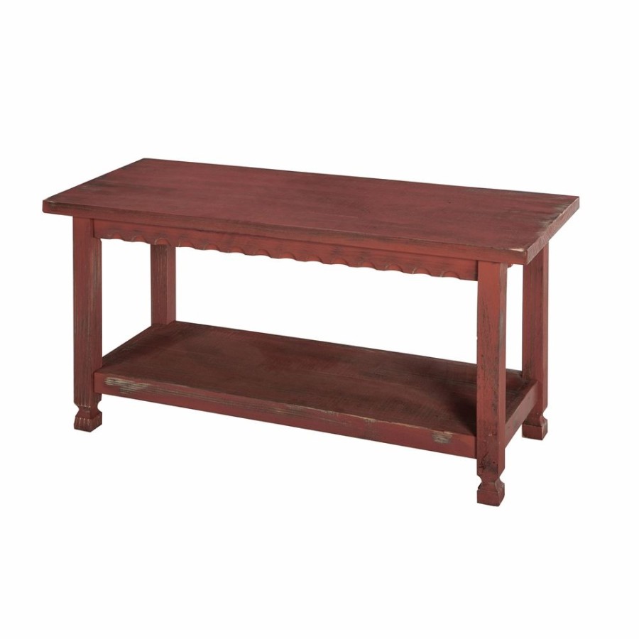 * Alaterre Country Cottage Rustic Antique Red Accent Bench Hot