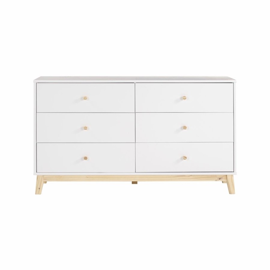 * Alaterre Mod White And Natural Pine 6-Drawer Double Dresser Hot