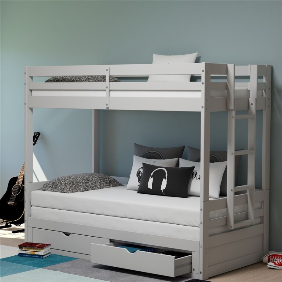 * Alaterre Jasper Dove Grey Twin Over Twin Extending Bunk Bed With Integrated Storage Hot