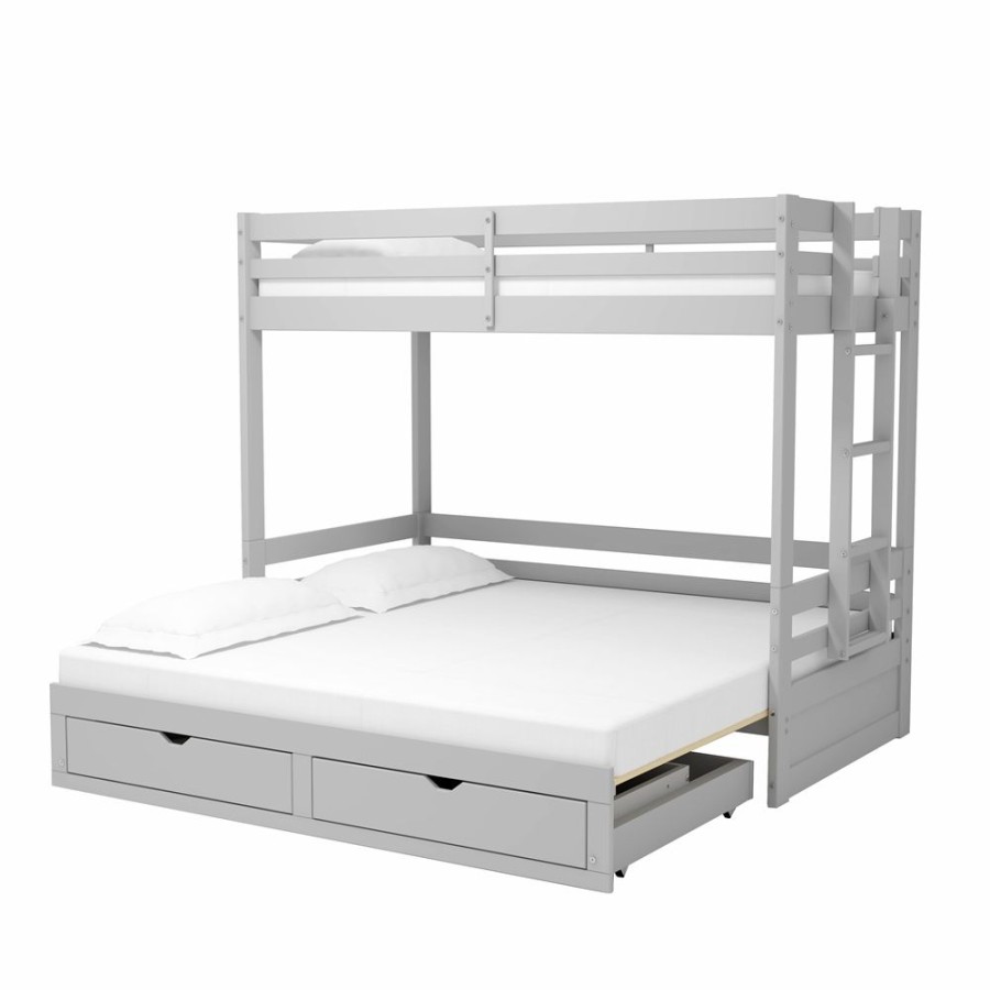 * Alaterre Jasper Dove Grey Twin Over Twin Extending Bunk Bed With Integrated Storage Hot