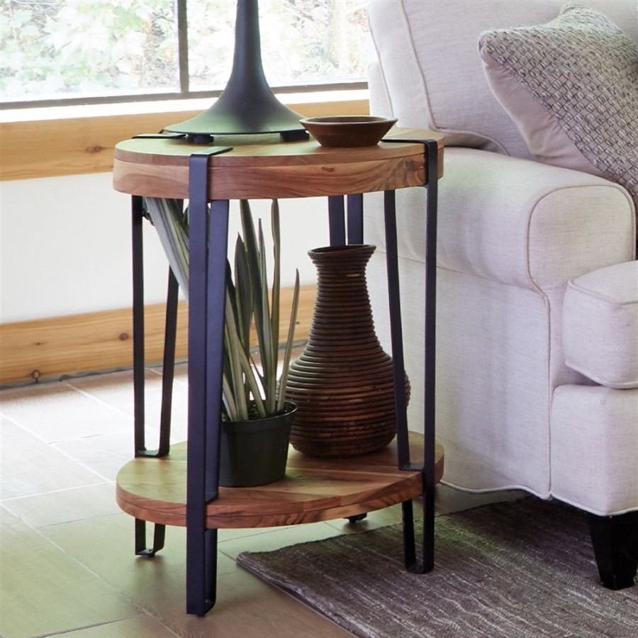 * Alaterre Ryegate Brown Wood Round End Table Clearance