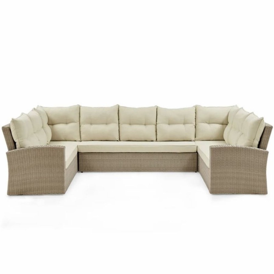 * Alaterre Canaan Wicker Outdoor Sofa With Cushions And Beige Aluminum Frame Clearance