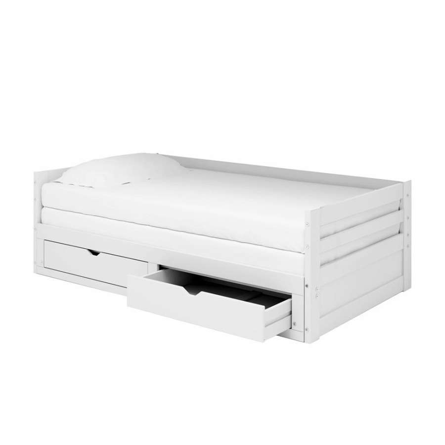 * Alaterre Jasper White Twin Extendable Day Bed With Integrated Storage Best