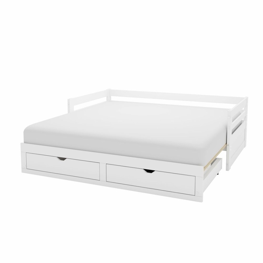 * Alaterre Jasper White Twin Extendable Day Bed With Integrated Storage Best