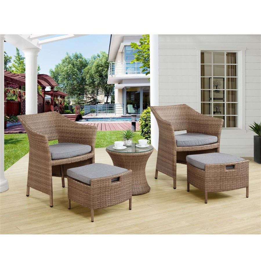 * Alaterre Kokoli All-Weather Conversation Set W/ 2 Chairs, Ottomans & Accent Table Wholesale