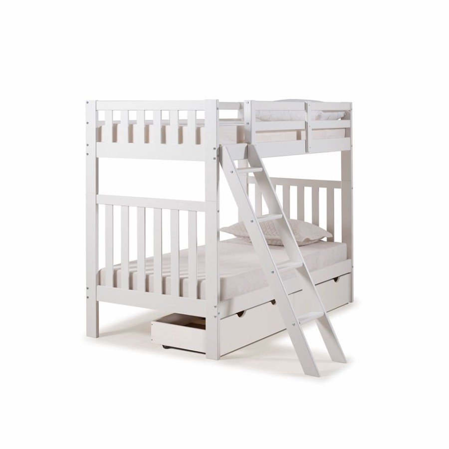 * Alaterre Aurora White Twin Over Twin Bunk Bed With Integrated Storage Clearance