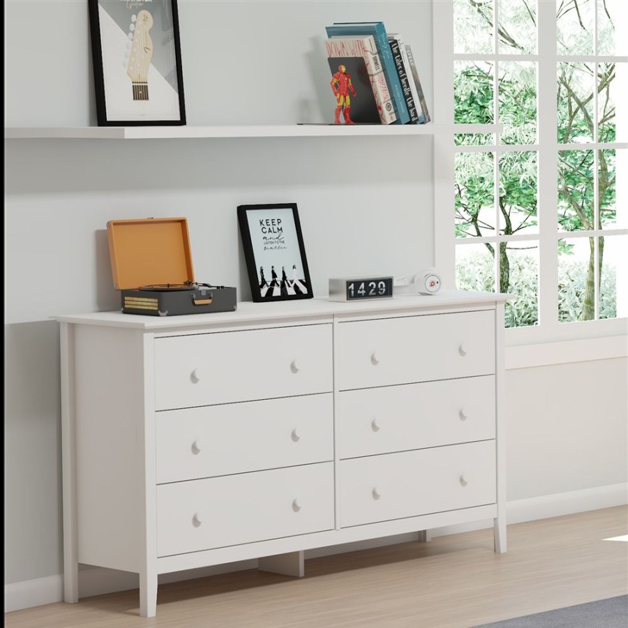 * Alaterre Simplicity White Pine 6-Drawer Dresser/Tv Stand Dresser Clearance